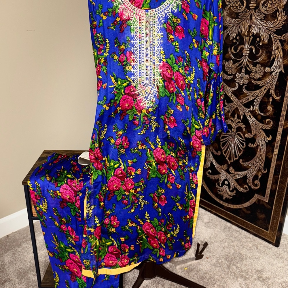 Floral Embroidered Blue Dress